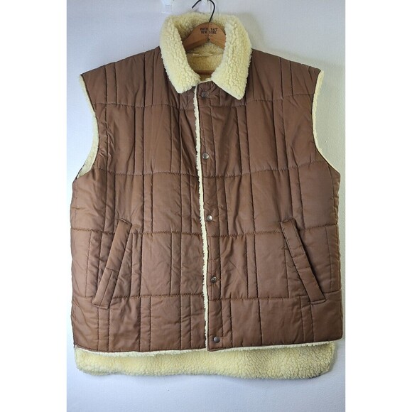 Men's Vtg Sherpa Lined Puffer Vest XXL Snap Button Cabincore Outdoor Gorpcore - Picture 5 of 12